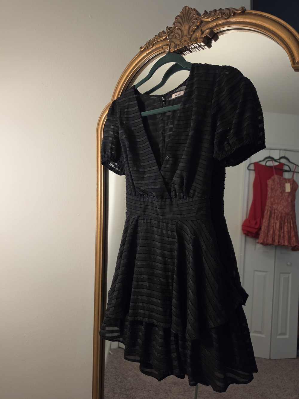 Black Tiered V-Neck Short Sleeve Romper
